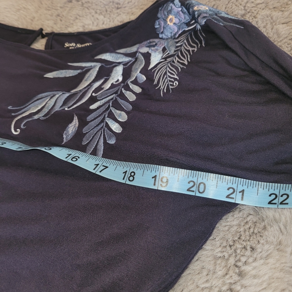 Soft Surroundings Jumpsuit Romper Garbo Extra Small XS Blue Embroidered Modal - Picture 8 of 13